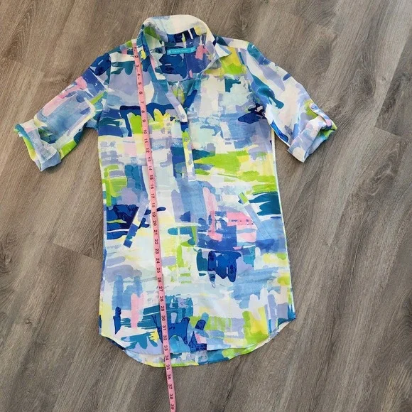 Tori Richard Silk Tunic Dress Top 2 Abstract Roll Tab Resort Lux Vacation Beach - Picture 14 of 16
